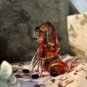 Murano Glass Art Dog Figurine in Red and Amber